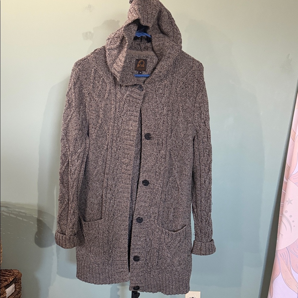 Overland Knit Hooded Button-Up Cardigan Sweater - Taupe Gray